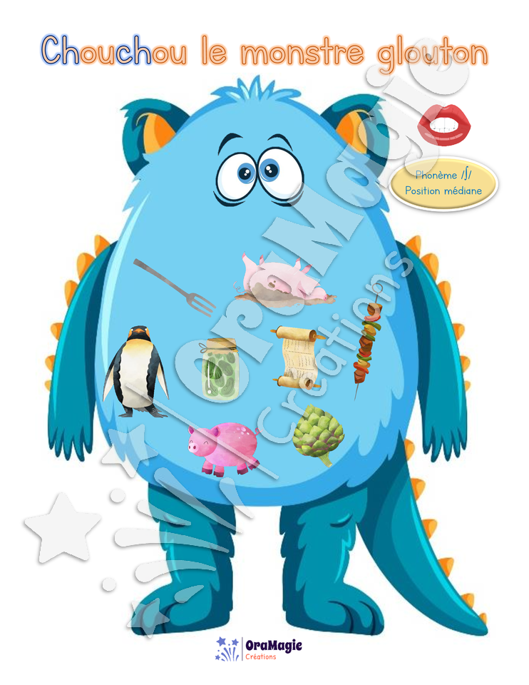 Chouchou le monstre glouton du -ch- 3 positions