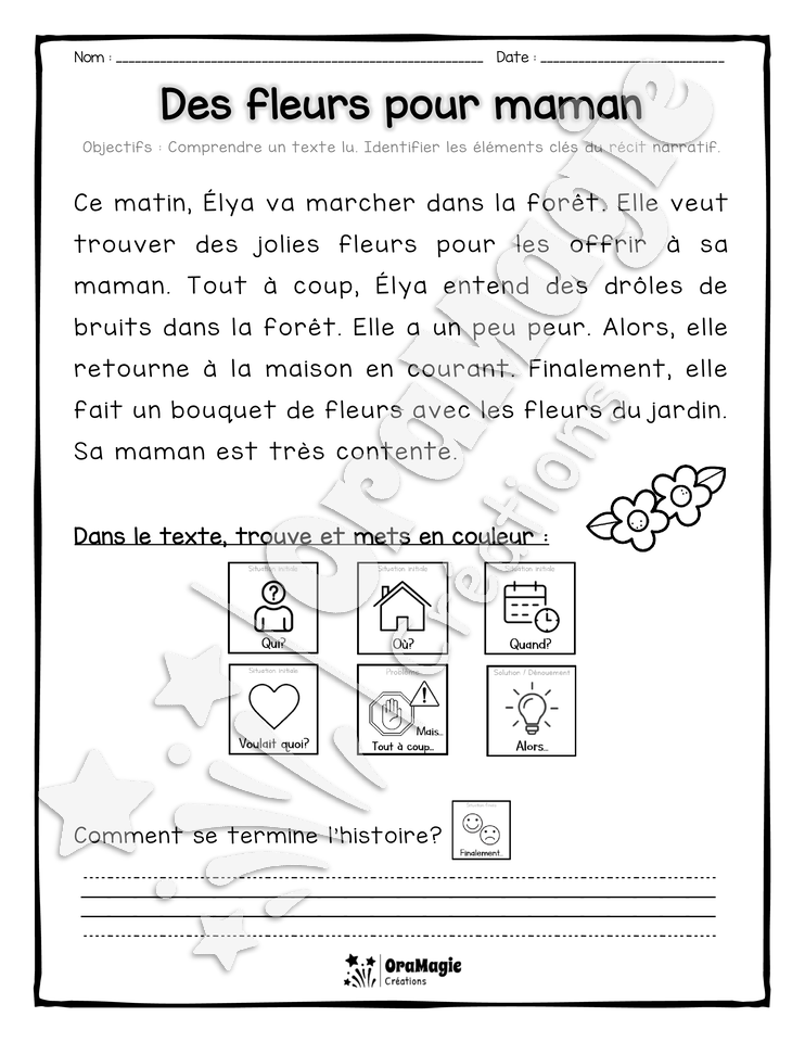 Compréhension de lecture et du récit 1re année - Des fleurs pour maman.pdf