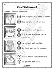 Compréhension de lecture - Trouve la bonne phrase - Vive l'Halloween - 1re année - 3$.pdf
