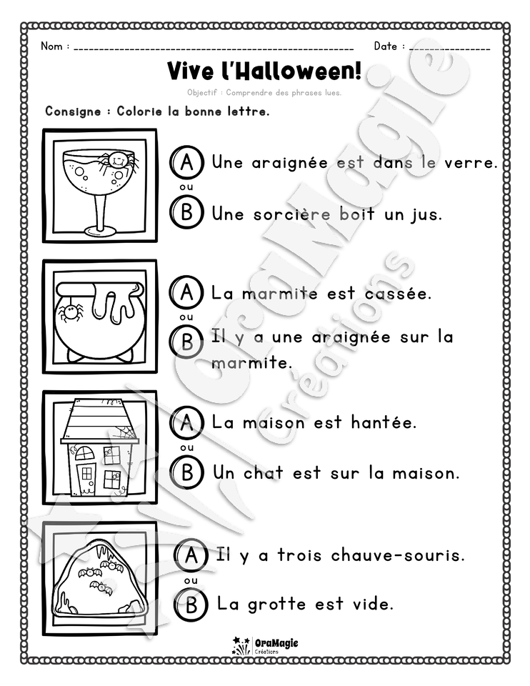 Compréhension de lecture - Trouve la bonne phrase - Vive l'Halloween - 1re année - 3$.pdf