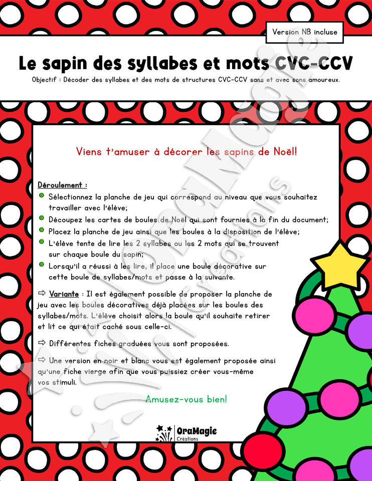 Le sapin des syllabes et des vrais mots CVC-CCV sans et avec sons amoureux - 1re année et lg écrit.pdf