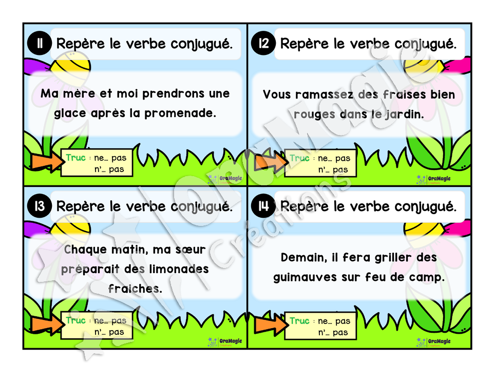 Cartes à tâches - La sortie des verbes - Repérer le verbe conjugué dans une phrase - 3e année