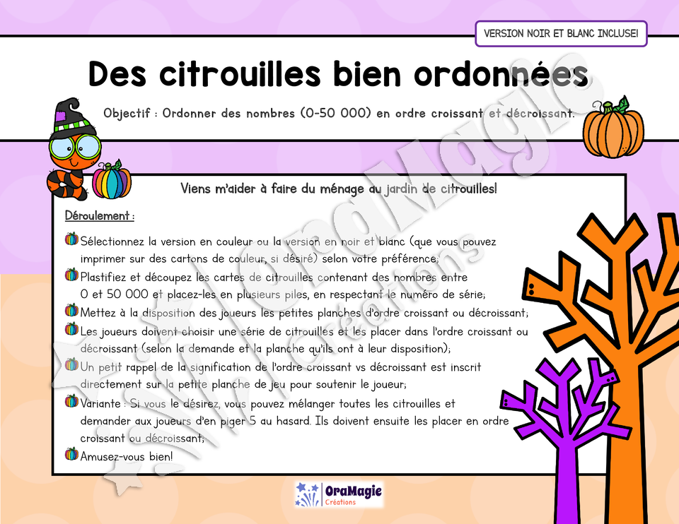 Des citrouilles bien ordonnées - Atelier 4e année - Halloween - Ordre croissant vs décroissant - NB incluse - 4$.pdf