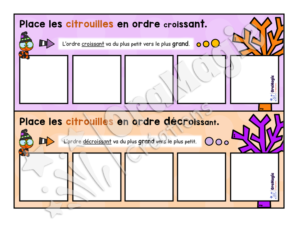 Des citrouilles bien ordonnées - Ordre croissant vs décroissant - 4e année