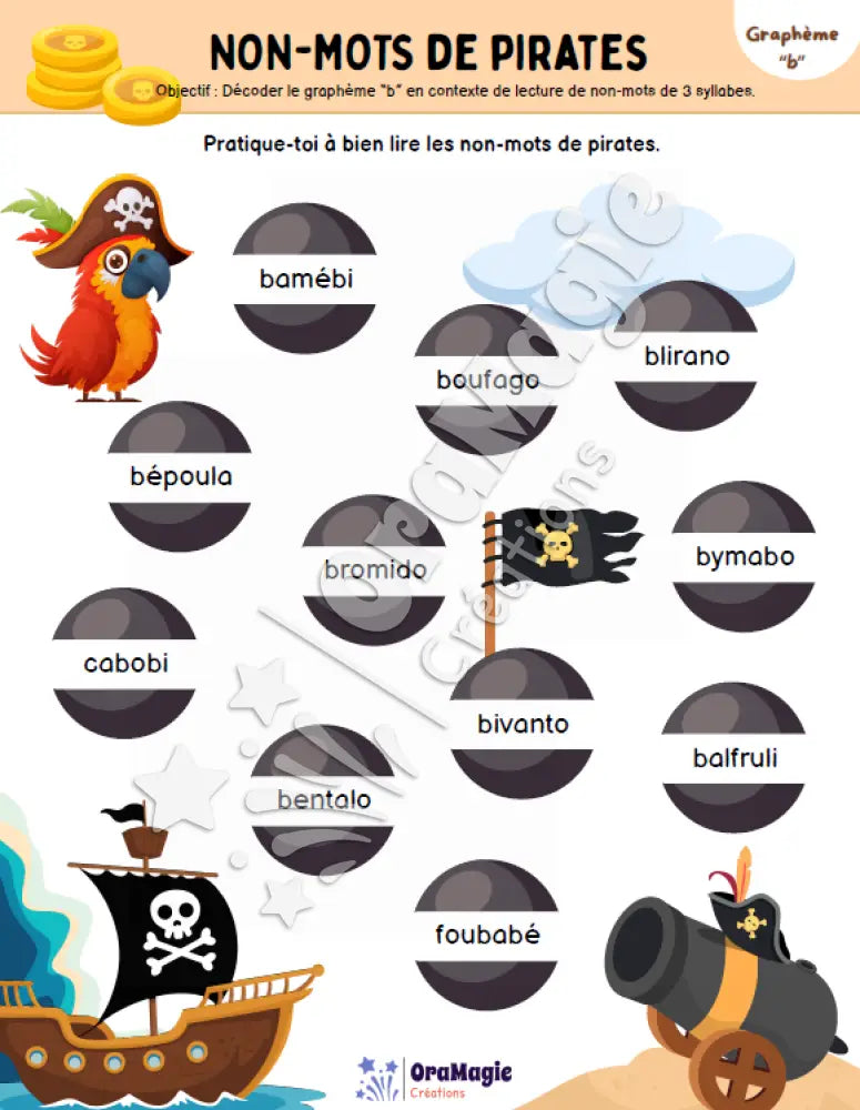 Cahier de lecture de pirates - Graphème B - Produit numérique