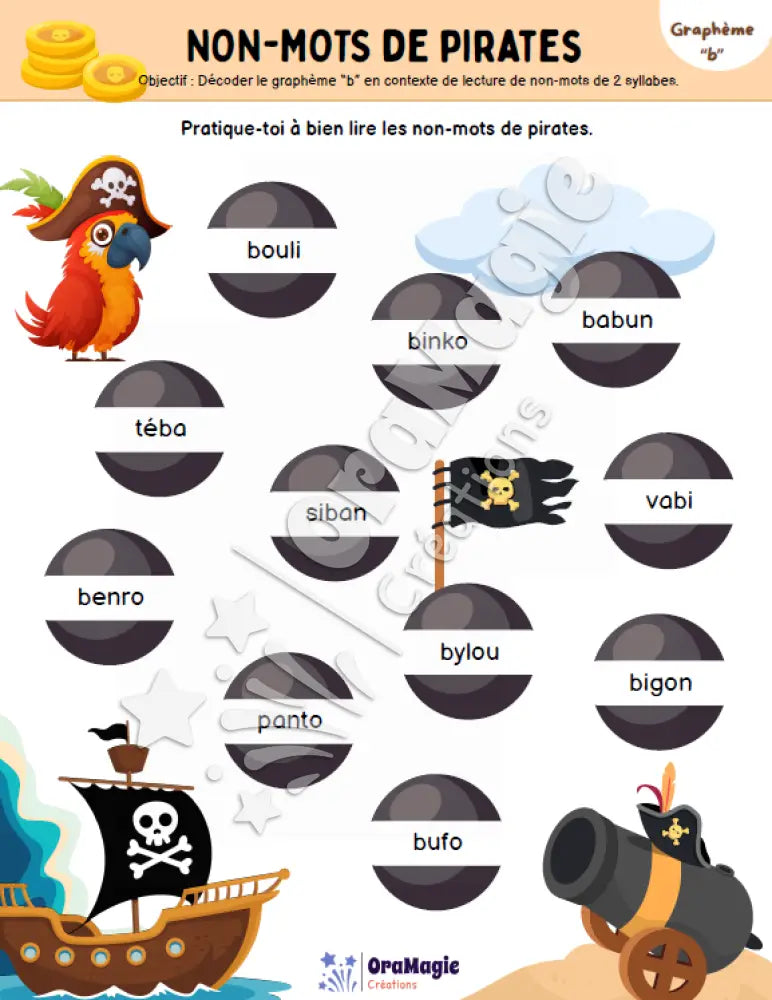 Cahier de lecture de pirates - Graphème B - Produit numérique