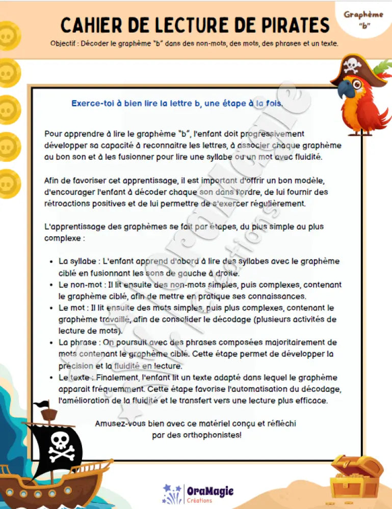 Cahier de lecture de pirates - Graphème B - Produit numérique