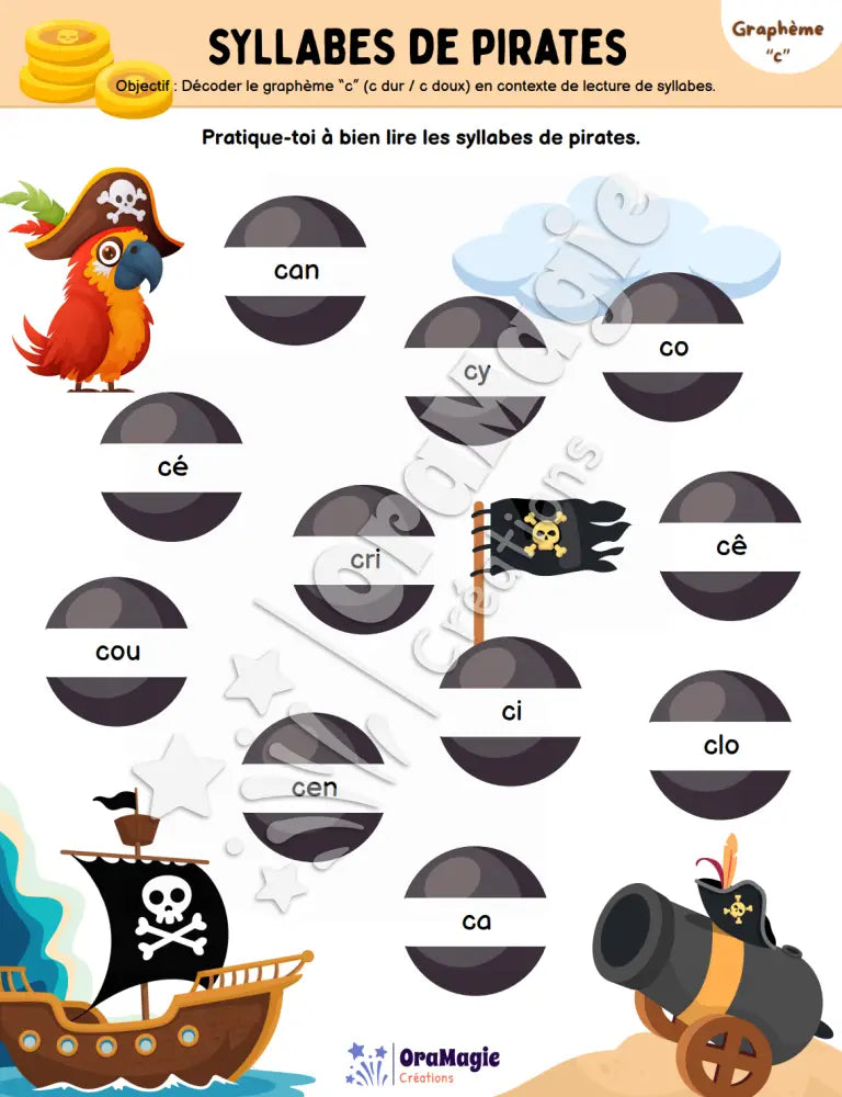 Cahier de lecture de pirates - Graphème C (c dur-doux) - Produit numérique