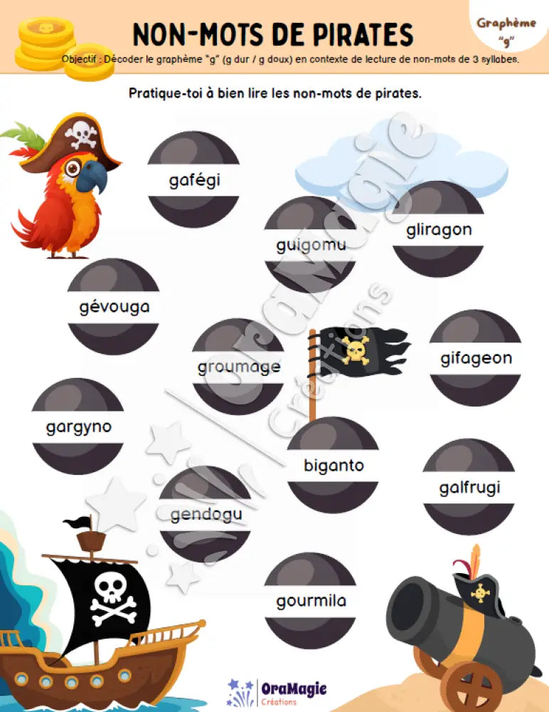 Cahier de lecture de pirates - Graphème G (g dur-doux) - Produit numérique