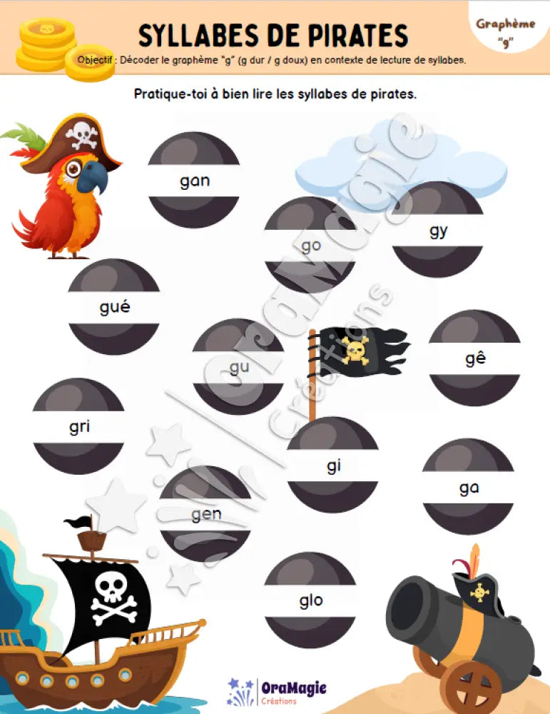 Cahier de lecture de pirates - Graphème G (g dur-doux) - Produit numérique
