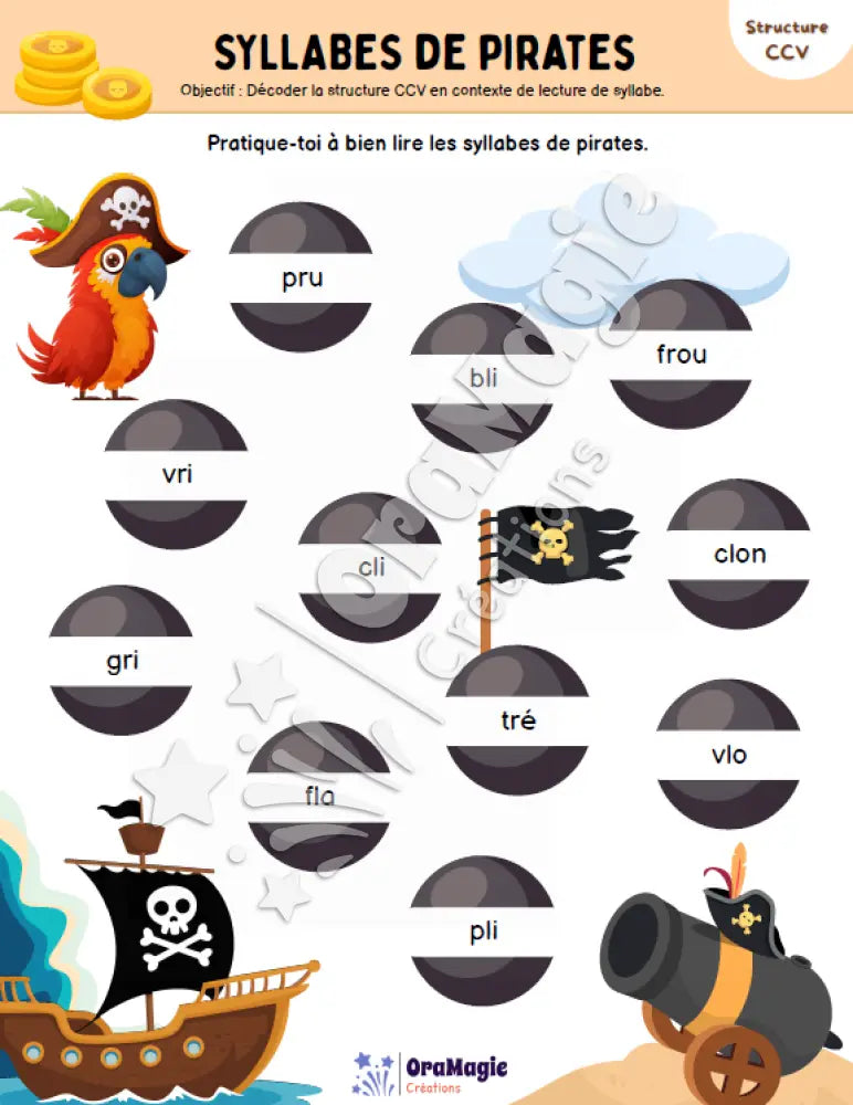 Cahier de lecture de pirates - Structures CVC-CCV - Produit numérique