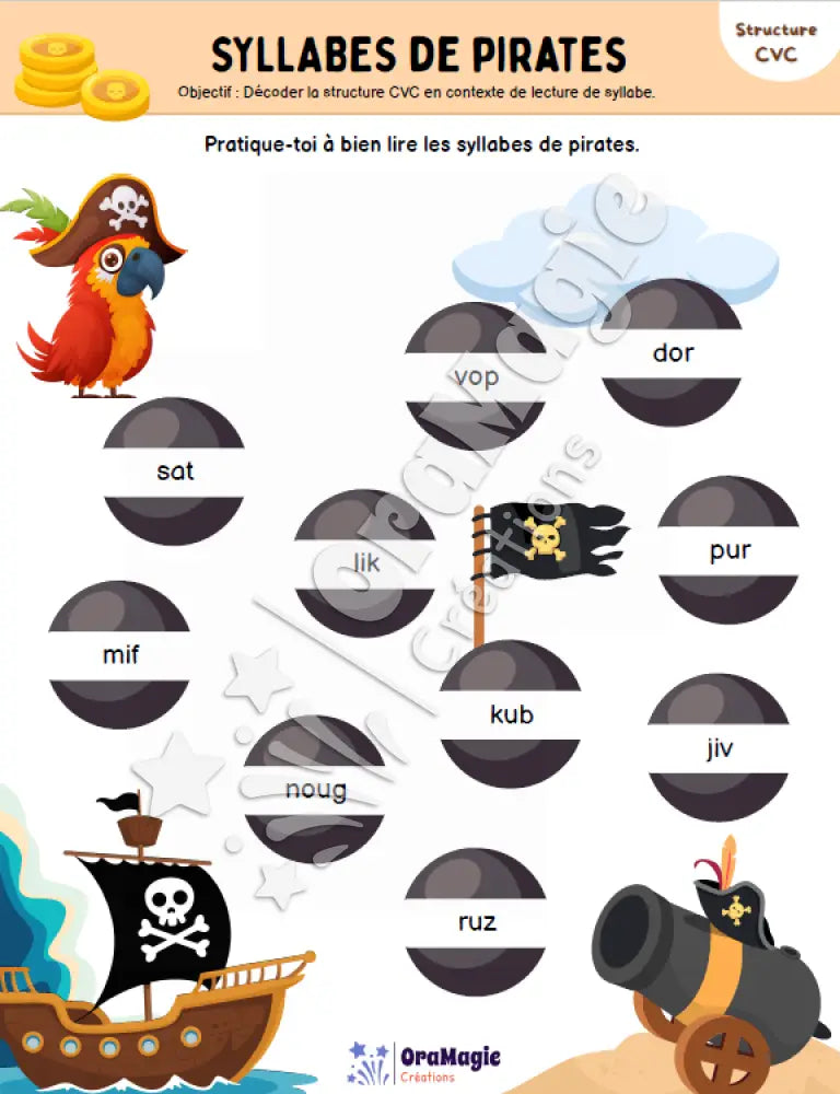 Cahier de lecture de pirates - Structures CVC-CCV - Produit numérique