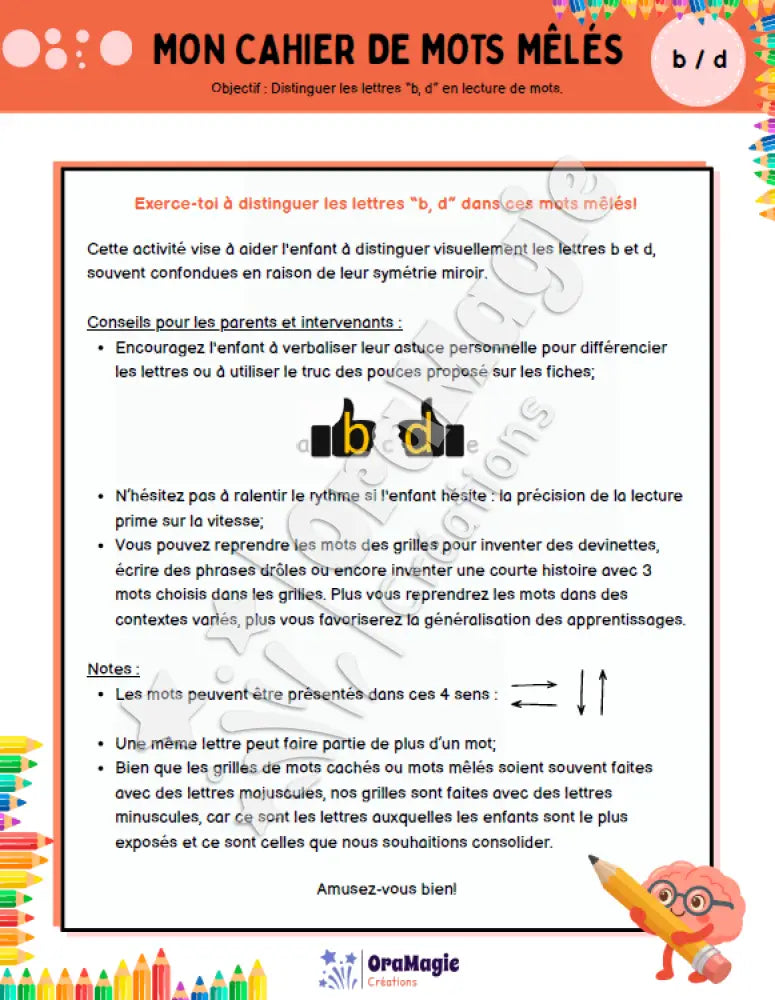 Cahier mots mêlés - confusion b-d - Produit numérique