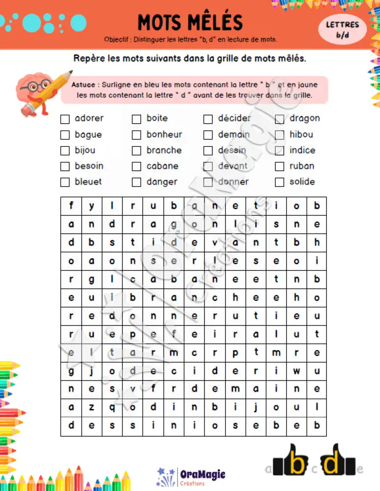 Cahier mots mêlés - confusion b-d - Produit numérique