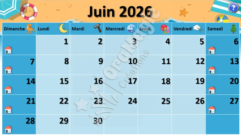 Calendrier - juin 2026 - Produit numérique