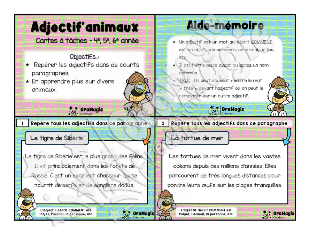 Cartes à tâches - Adjectif'animaux - 4e-5e-6e année - 6$.pdf