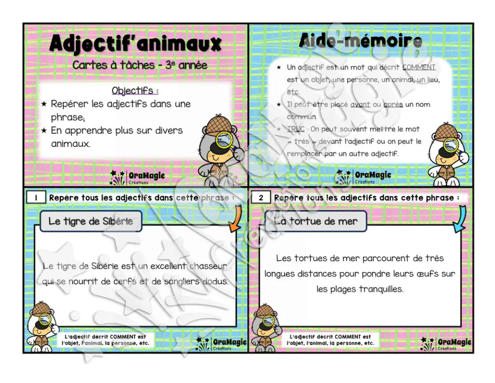 Cartes à tâches - Adjectif'animaux - 3e année.pdf