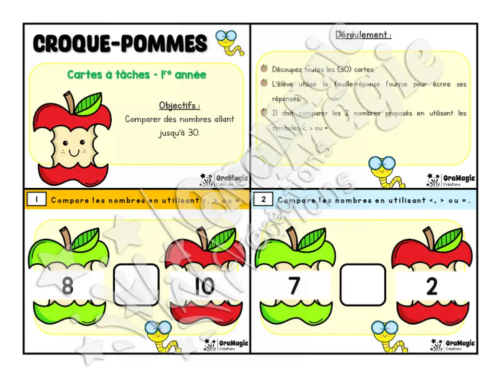 Cartes à tâches - Croque pommes - 1re année - Comparaison de nombres 1-30 - 6$.pdf