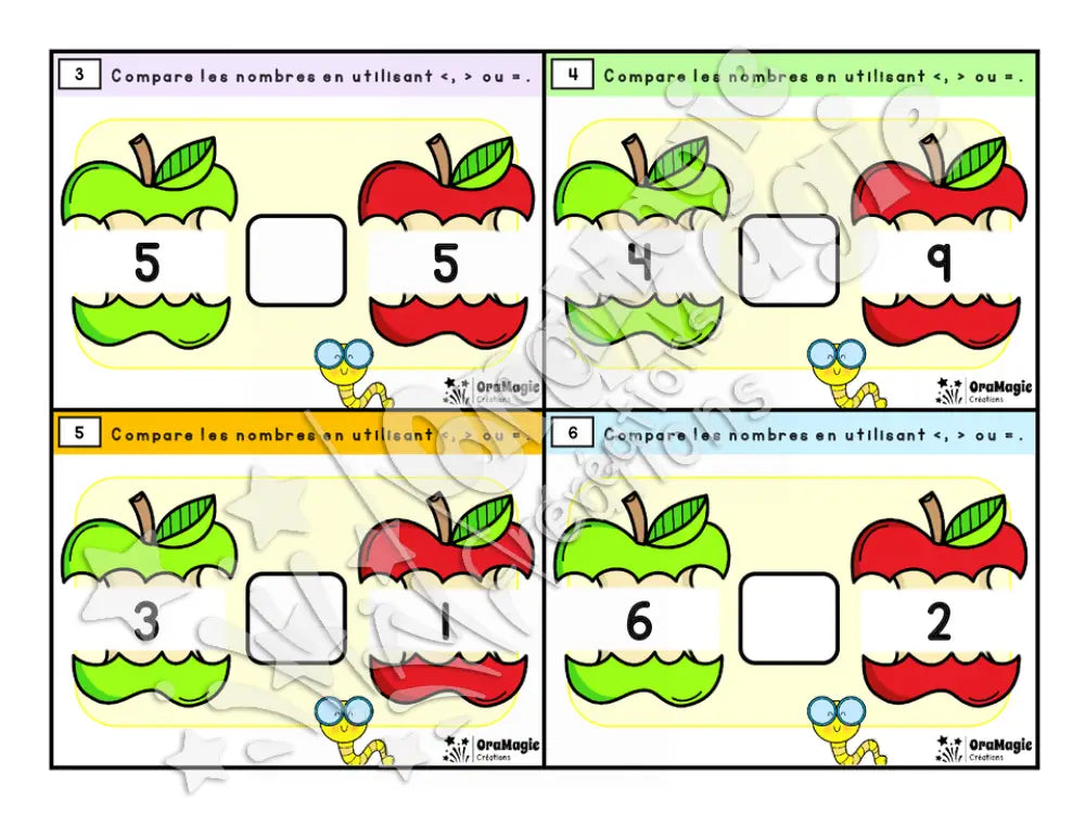 Cartes à tâches - Croque pommes - Comparaison de nombres 1-30