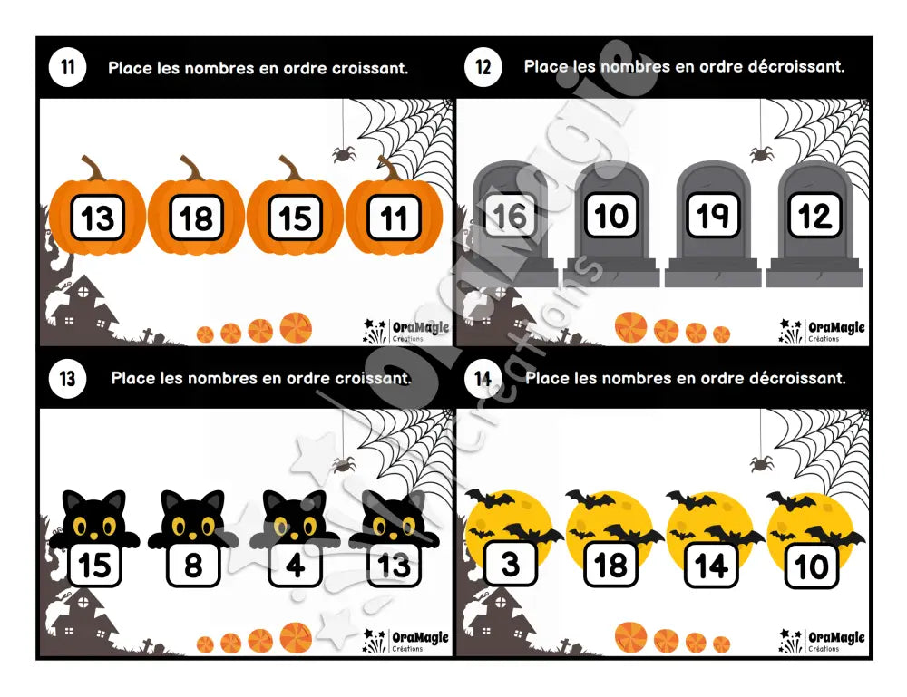 Cartes à tâches - De l’ordre à l’Halloween - Ordre croissant et décroissant - 1-30 - 1re année - Produit numérique