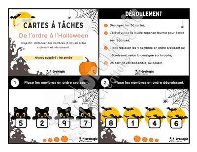 Cartes à tâches - De l'ordre à l'Halloween - Ordre croissant et décroissant - 1-30 - 1re année