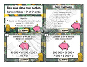 Cartes à tâches - Des sous dans mon cochon - Décomposition de nombres -3e cycle primaire - 5$.pdf