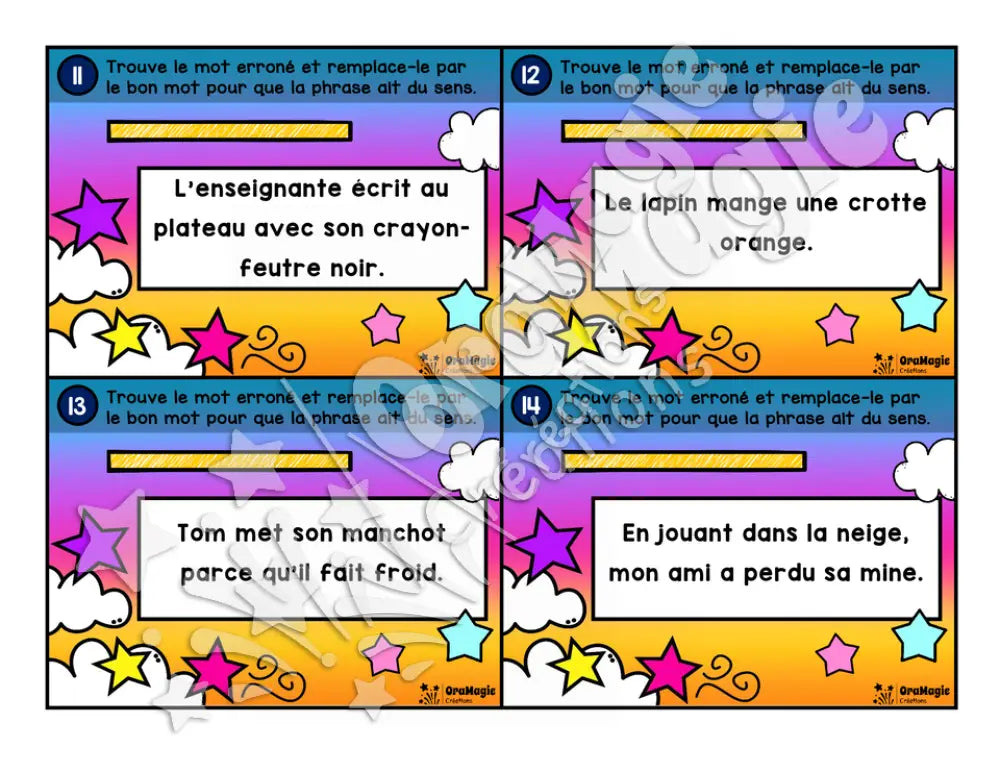 Cartes à tâches - Drôles de phrases