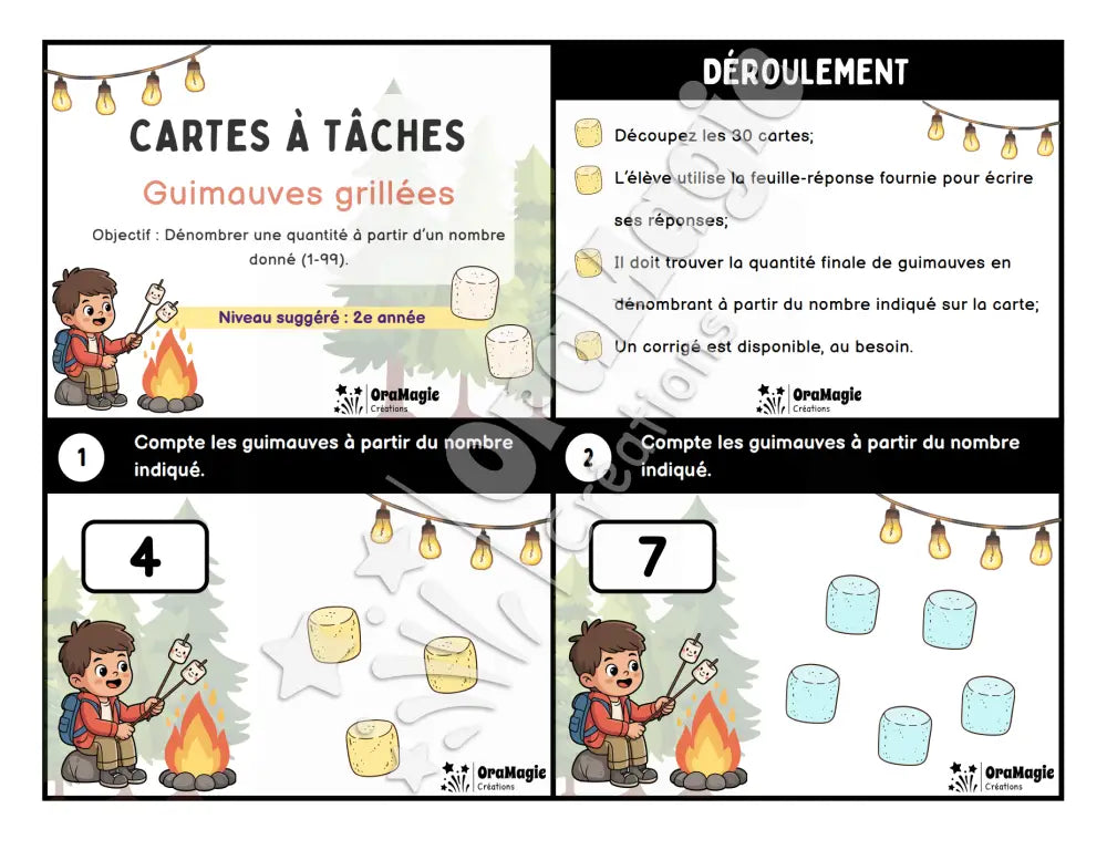 Cartes à tâches - Guimauves grillées - Dénombrer à partir d’un nombre donné 1-99 - 2e année - Produit numérique