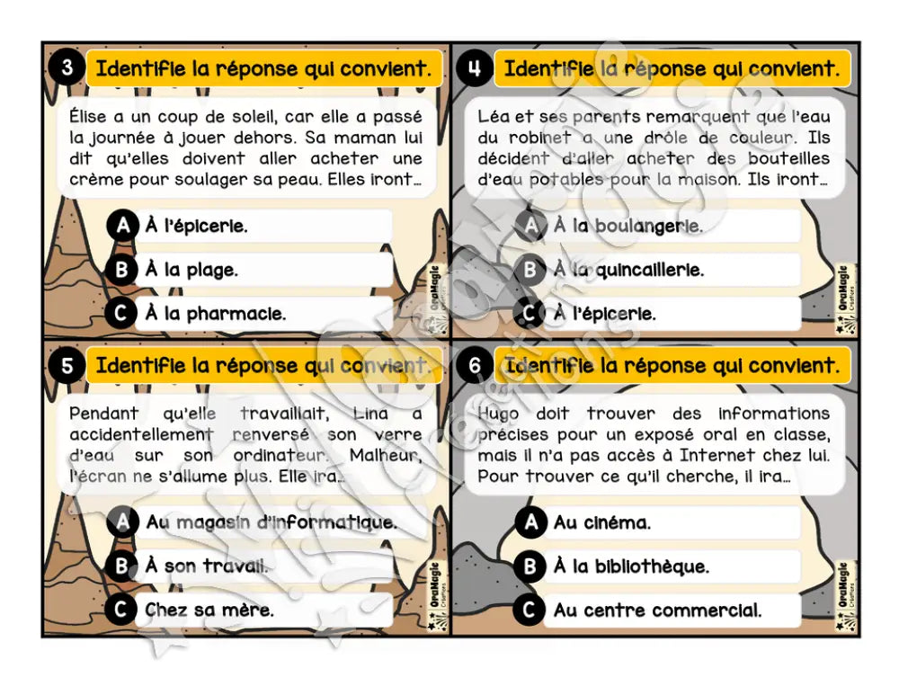 Cartes à tâches - La grotte des inférences - Inférences de lieu - Niveau 1