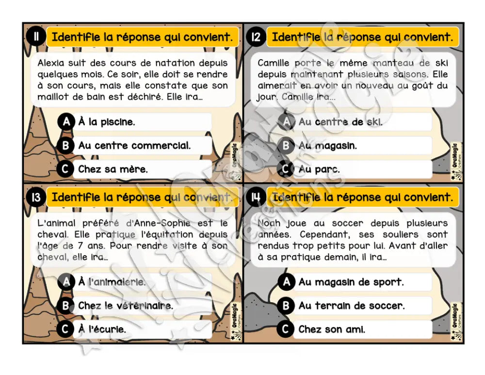 Cartes à tâches - La grotte des inférences - Inférences de lieu - Niveau 1