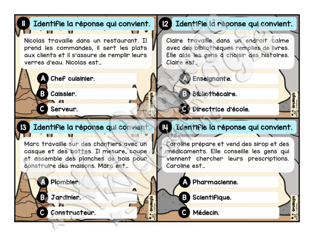 Cartes à tâches - La grotte des inférences - Inférences de personne - Niveau 1
