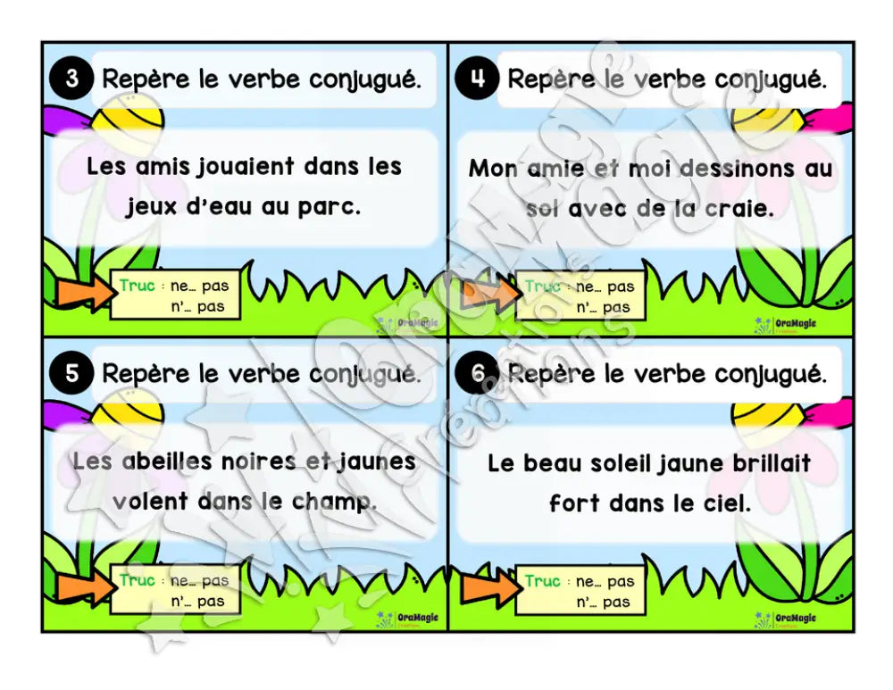 Cartes à tâches - La sortie des verbes - Repérer le verbe conjugué dans une phrase - 2e année