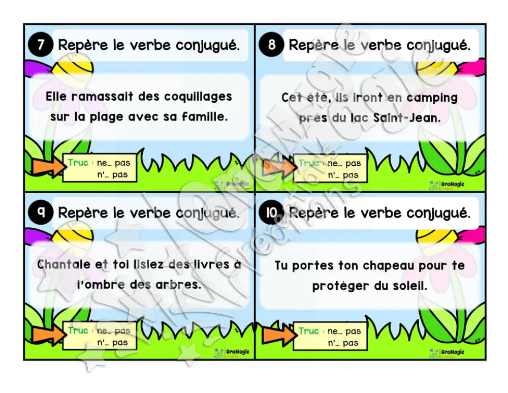 Cartes à tâches - La sortie des verbes - Repérer le verbe conjugué dans une phrase - 3e année
