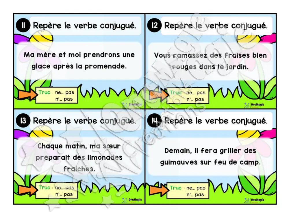 Cartes à tâches - La sortie des verbes - Repérer le verbe conjugué dans une phrase - 3e année