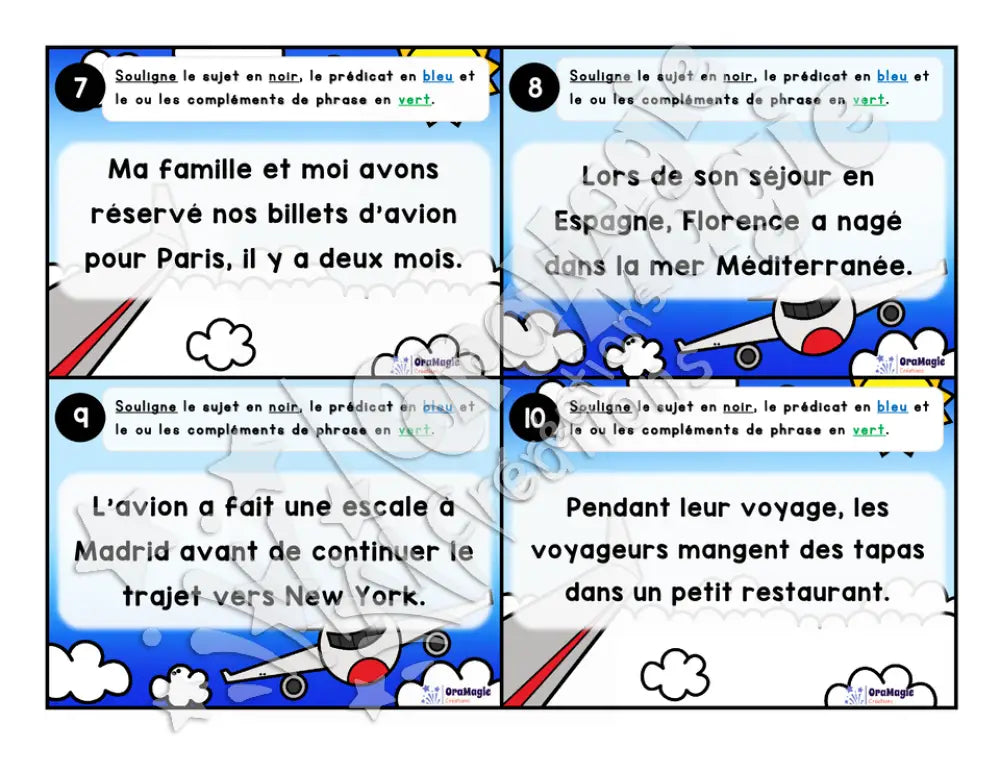 Cartes à tâches - Le grand voyage - Repérer les constituants de la phrase