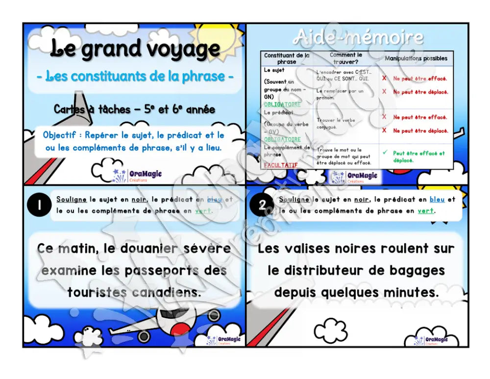 Cartes à tâches - Le grand voyage - Repérer les constituants de la phrase - 5e et 6e année.pdf