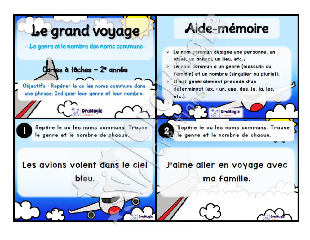 Cartes à tâches - Le grand voyage - Repérer les noms communs et indiquer genre et nombre - Produit numérique