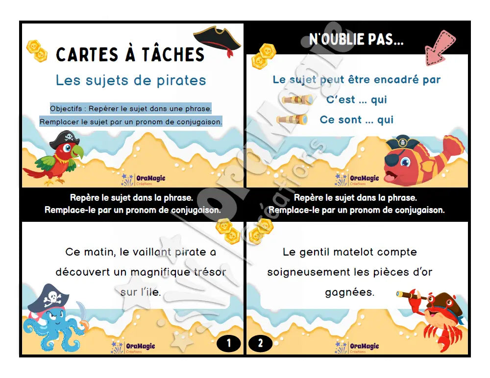 Cartes à tâches - Les sujets de pirates - 4e 5e et 6e années - Produit numérique