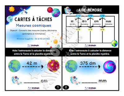 Cartes à tâches - Mesures cosmiques - Les conversions de mesures - 3e et 4e années