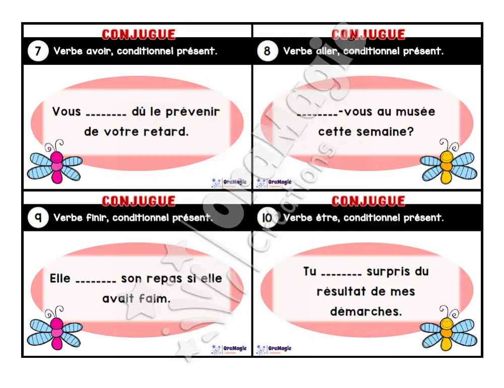 Cartes à tâches - Mon verbe en cartes - Verbe AIMER ALLER AVOIR ÊTRE FINIR conditionnel présent de l’indicatif - 3e et