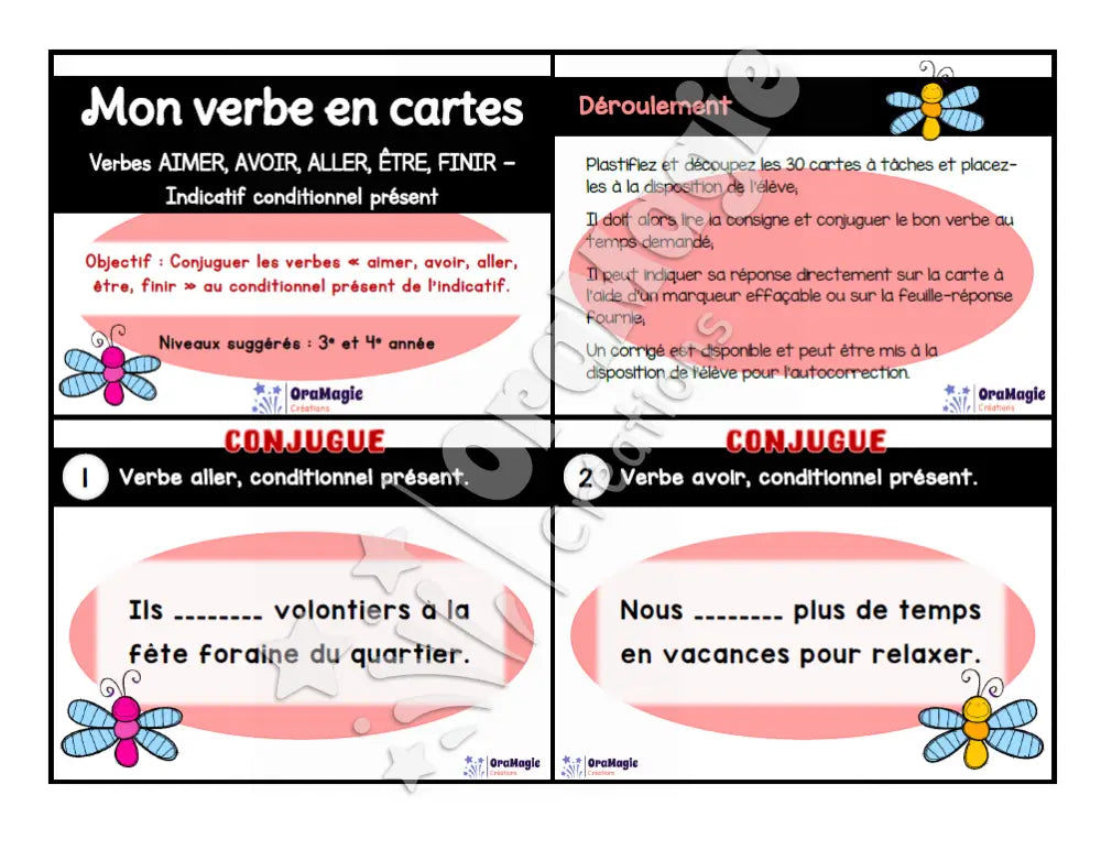 Cartes à tâches - Mon verbe en cartes - Verbe AIMER ALLER AVOIR ÊTRE FINIR conditionnel présent de l’indicatif - 3e et