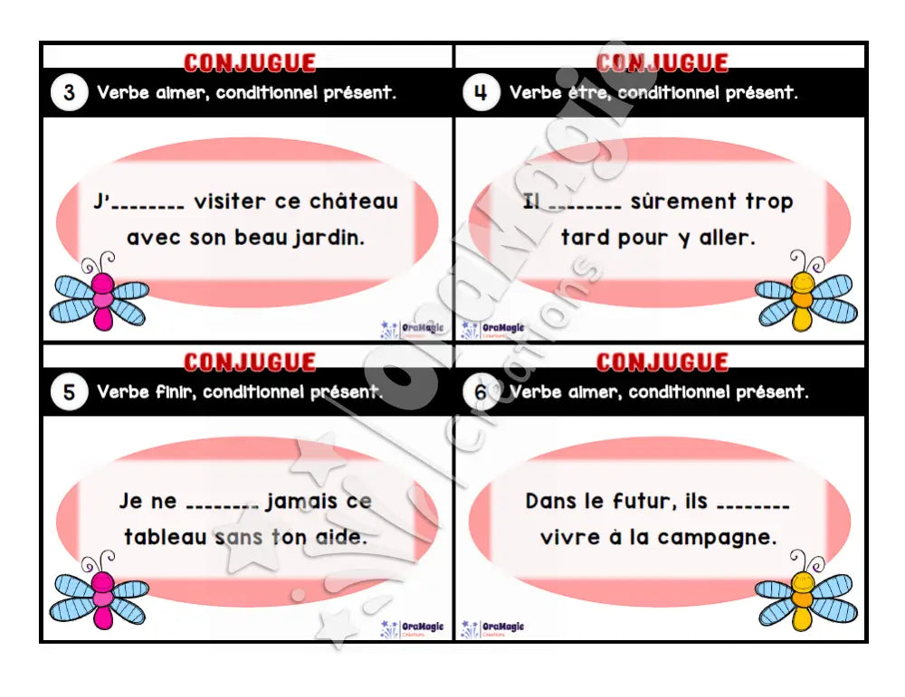 Cartes à tâches - Mon verbe en cartes - Verbe AIMER ALLER AVOIR ÊTRE FINIR conditionnel présent de l’indicatif - 3e et