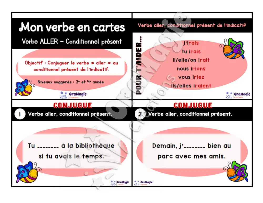 Cartes à tâches - Mon verbe en cartes - Verbe ALLER conditionnel présent de l’indicatif - 3e et 4e année - Produit