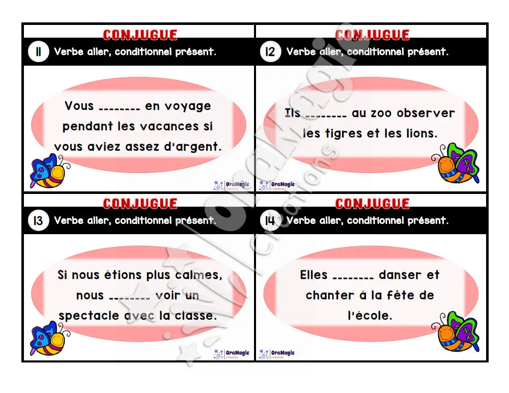 Cartes à tâches - Mon verbe en cartes - Verbe ALLER conditionnel présent de l’indicatif - 3e et 4e année - Produit