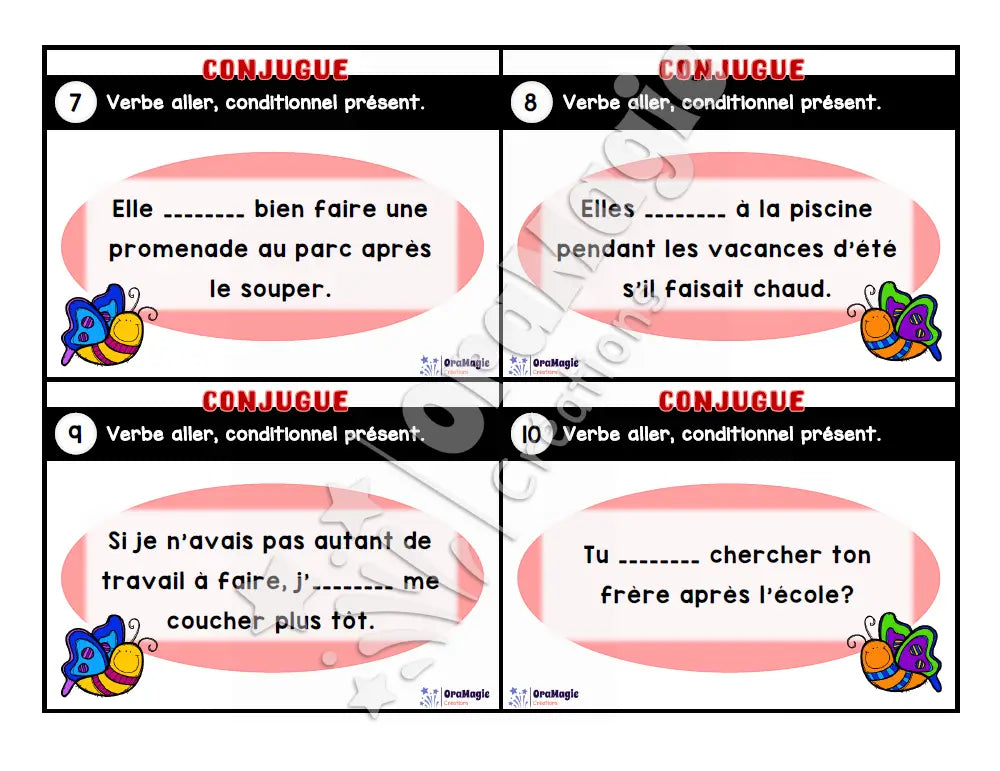 Cartes à tâches - Mon verbe en cartes - Verbe ALLER conditionnel présent de l’indicatif - 3e et 4e année - Produit