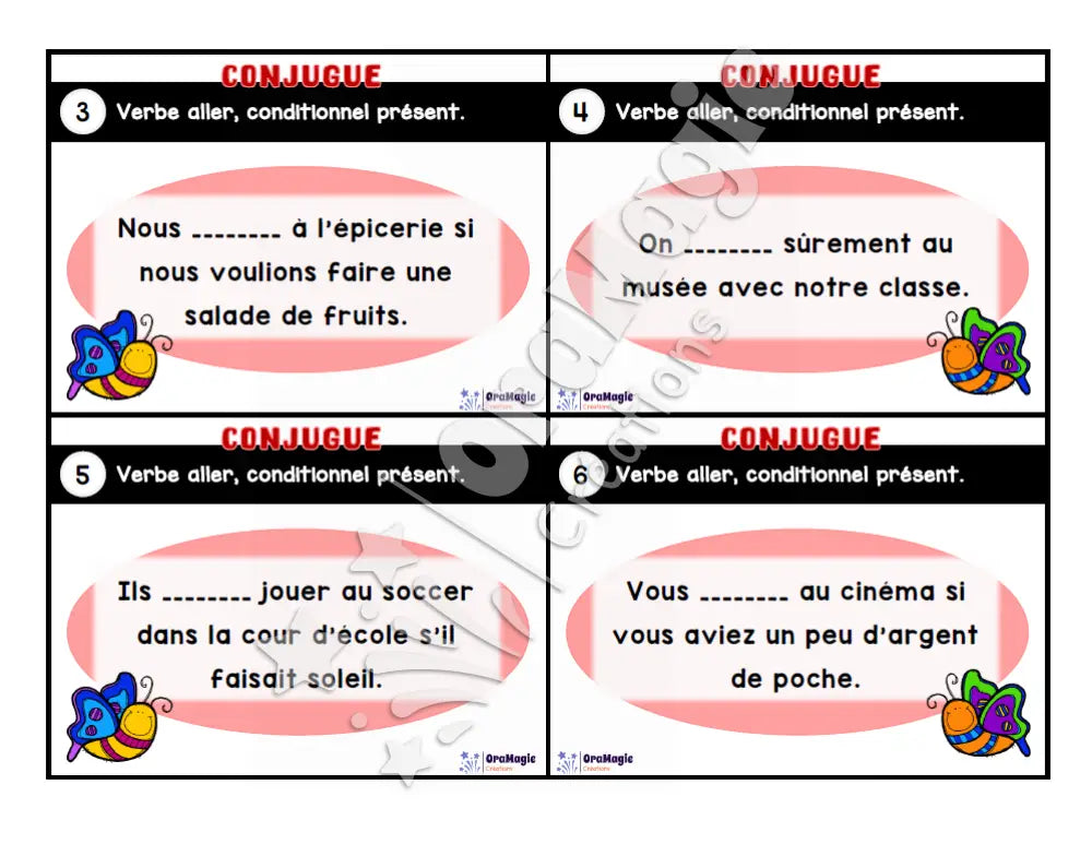 Cartes à tâches - Mon verbe en cartes - Verbe ALLER conditionnel présent de l’indicatif - 3e et 4e année - Produit