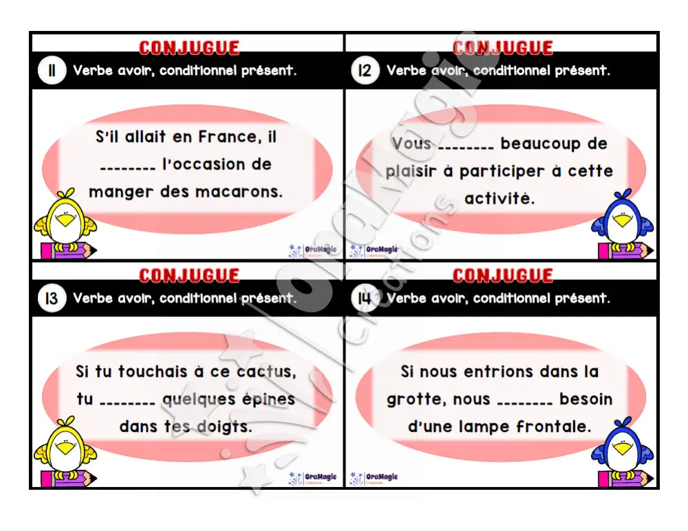 Cartes à tâches - Mon verbe en cartes - Verbe AVOIR conditionnel présent de l’indicatif - 3e et 4e année - Produit