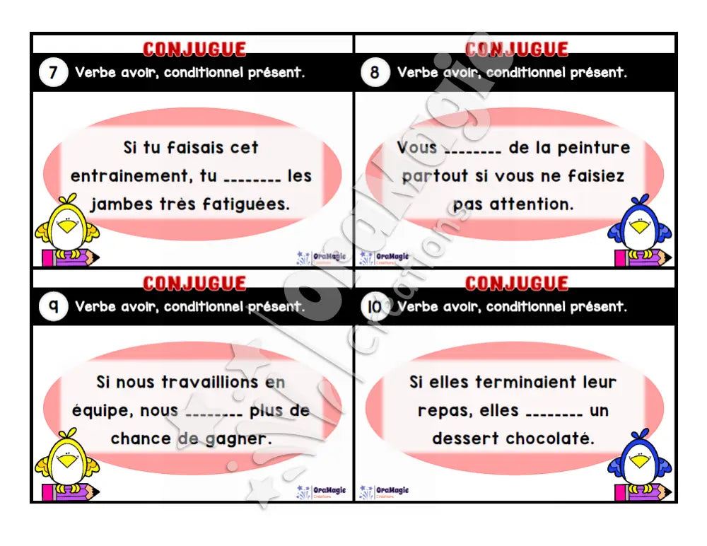 Cartes à tâches - Mon verbe en cartes - Verbe AVOIR conditionnel présent de l’indicatif - 3e et 4e année - Produit