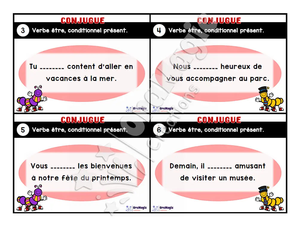 Cartes à tâches - Mon verbe en cartes - Verbe ÊTRE conditionnel présent de l’indicatif - 3e et 4e année - Produit