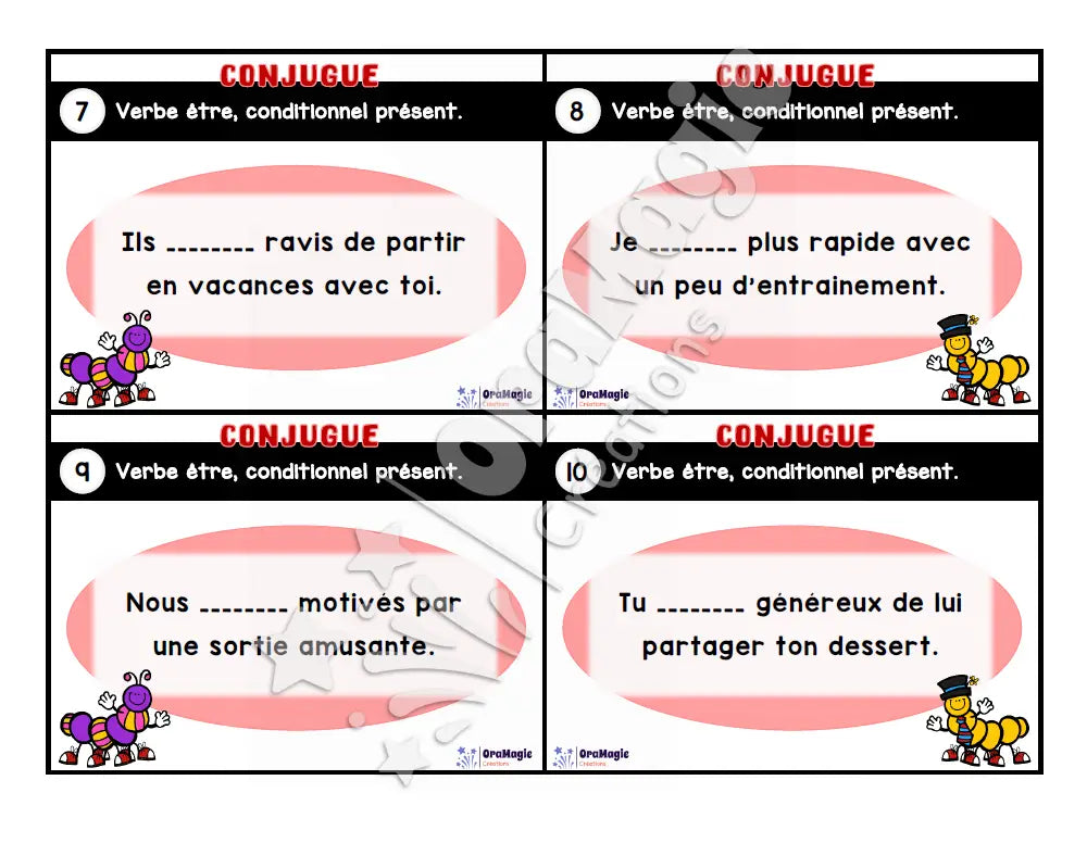 Cartes à tâches - Mon verbe en cartes - Verbe ÊTRE conditionnel présent de l’indicatif - 3e et 4e année - Produit